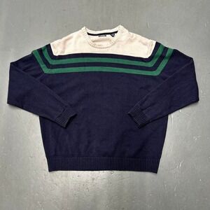 Vintage Izod Navy and Cream Sweater with Green Stripes